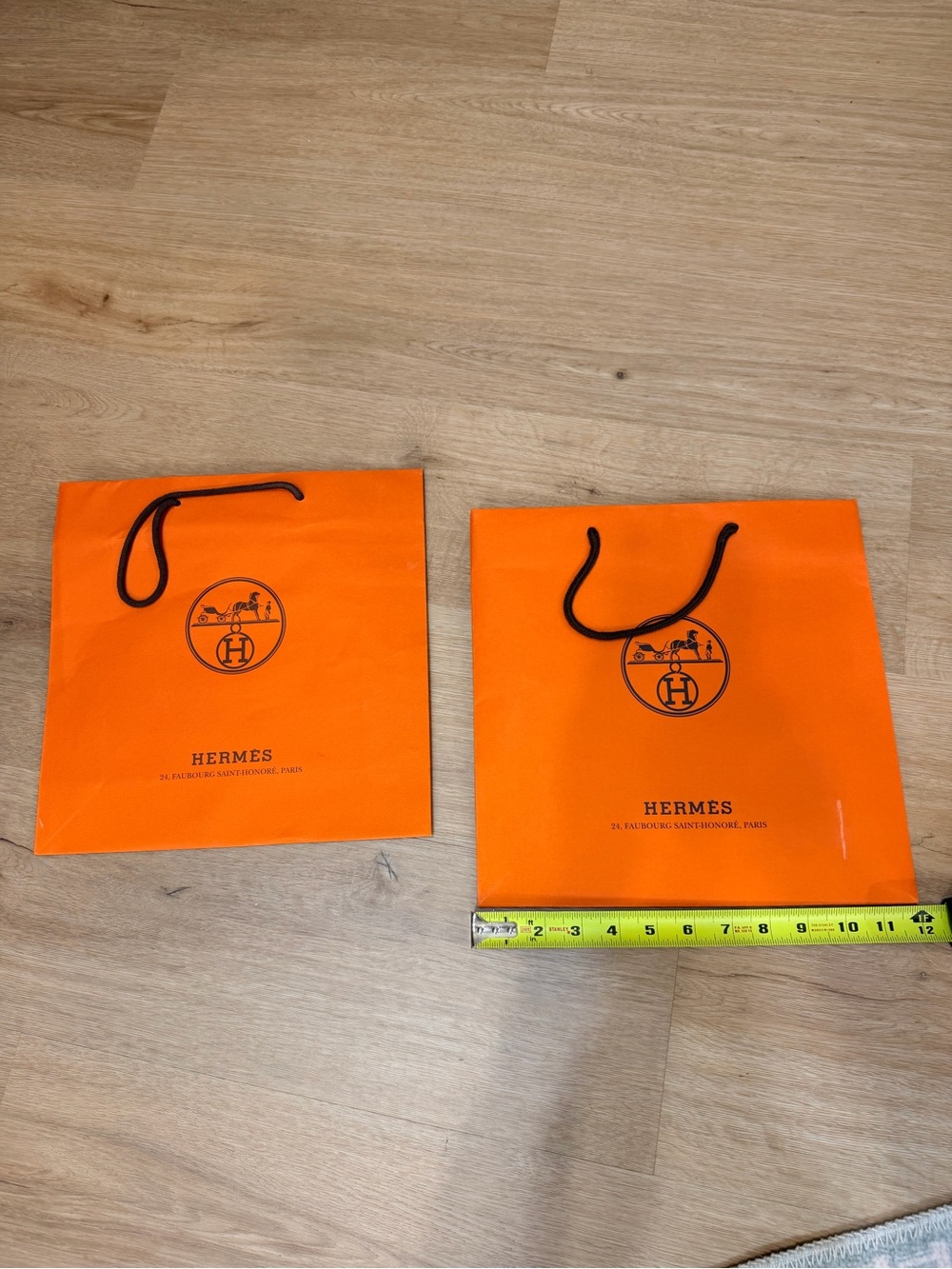 Hermès Orange Gift Bags with Brown Rope Handles (Set of 2)